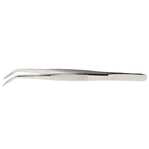 4.5-inch curved pointed tweezers for precision tasks, featuring exceptional grip and alignment pin for hobbyists and craftsmen.