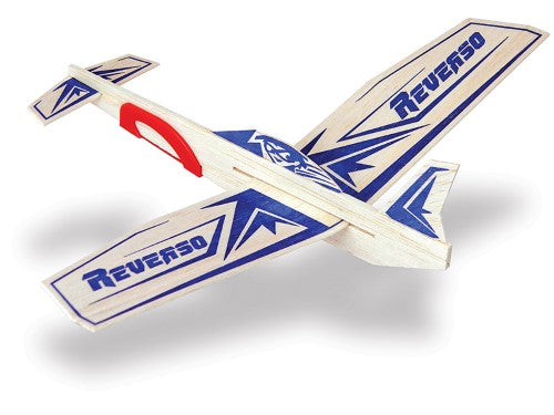 Balsa wood Super Hero Reverso glider for kids, promoting creativity and aerodynamics with fun flying