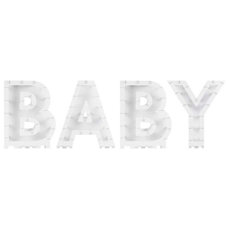 Hello Baby Balloon Mosaic Stand featuring 'B-A-B-Y' letters, perfect for baby shower decor, 78.4cm tall