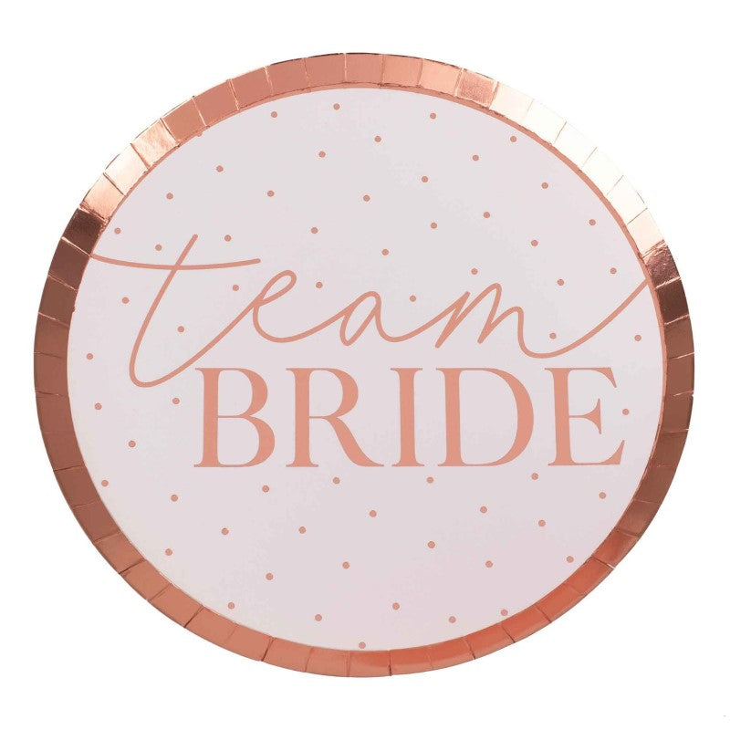 Hen Party Rose Gold Team Bride Plates - Pack of 8 25cm (H) x 25cm (W)