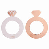 Rose gold ring-shaped drink markers for events, personalize with names, pack of 10, each 8cm W x 10cm H.