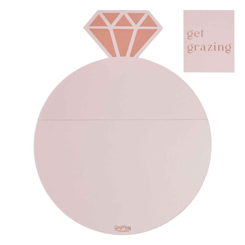 Rose gold and pink engagement ring grazing board kit, 50cm H x 39cm W, perfect for elegant party treats.