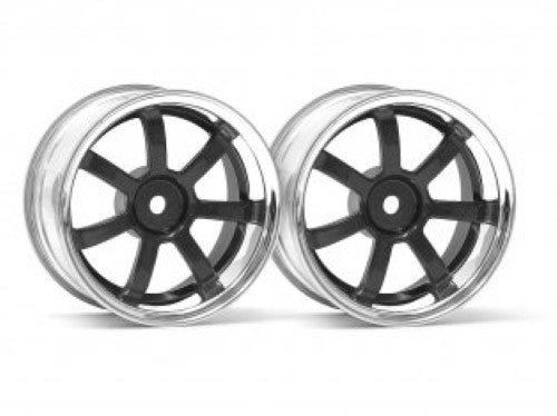 HPI Racing 1/10 scale RAYS GS57S wheels in chrome and gunmetal, 3mm offset for improved stability and performance.