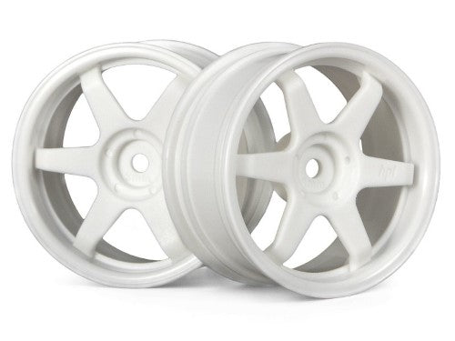 HPI Racing TE37 26mm White wheels, lightweight nylon, designed for optimal performance and style in RC racing.
