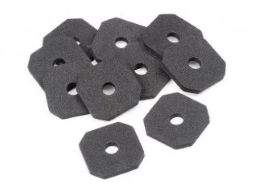 Foam Body Mount Pads for RC cars, protecting paint and reducing play, self-adhesive, pack of 10 for stability during races.