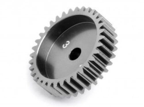 HPI Racing 34T pinion gear for E10, ideal for tuning acceleration and speed, not compatible with 48 and 64 pitch spur gears.