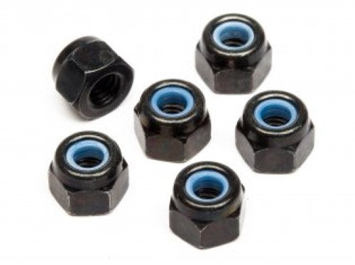 HPI Racing Nylock Nut M3 set of 6, designed for RC vehicles, preventing loosening during high-speed races.