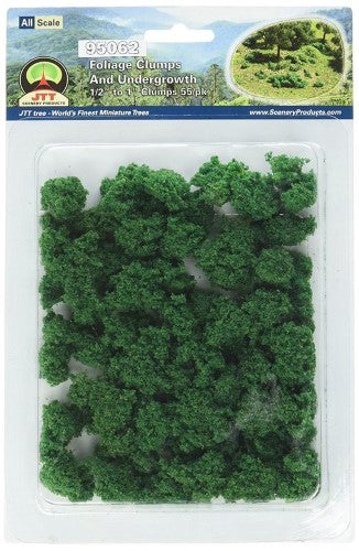 55-piece foliage clumps and undergrowth set for model landscapes, enhancing realism in dioramas and tabletop games.
