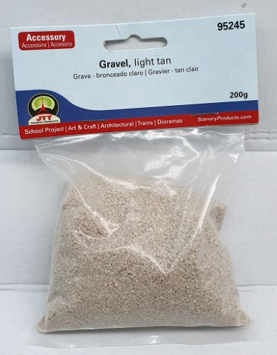 Light tan 2-3mm gravel for enhancing hobby models and scenery projects.