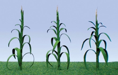 Realistic cornstalk model scenery set (6) for dioramas and model trains, crafted for authenticity and durability.