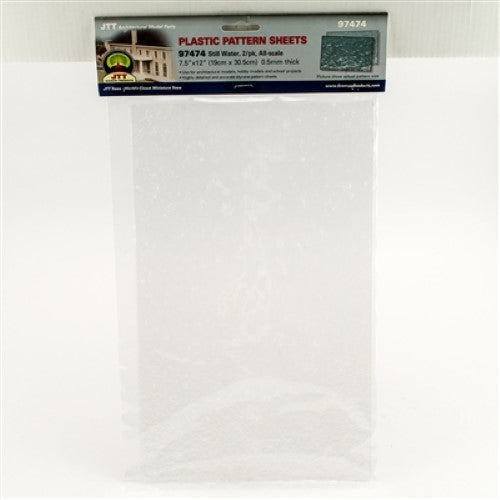 Two sheets of realistic still water scenery with 3mm waves, ideal for enhancing model landscapes and dioramas.