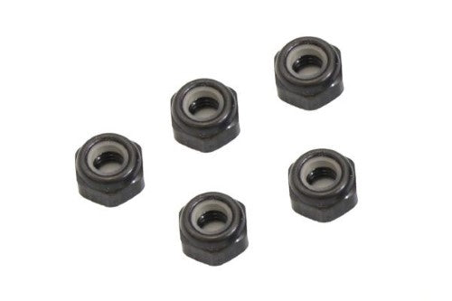 Kyosho Aluminium Nylock Nut pack (M3x3.3) in gunmetal, contains 5 durable fasteners for secure RC vehicle assembly.