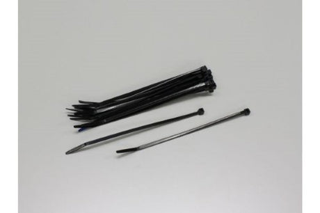 Durable medium black cable ties for secure organization of wires and cables in hobby and professional applications.
