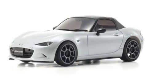 Kyosho MR-03N-RM body in silver, featuring a Mazda MX5 Roadster design, perfect for hobby enthusiasts.