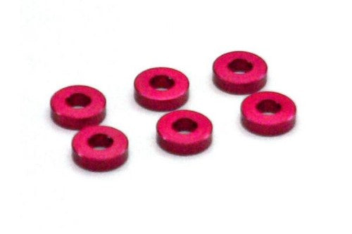 Red aluminum collars for RC vehicles, 2mm size, durable and stylish, pack of 6 for enhanced performance and aesthetics.