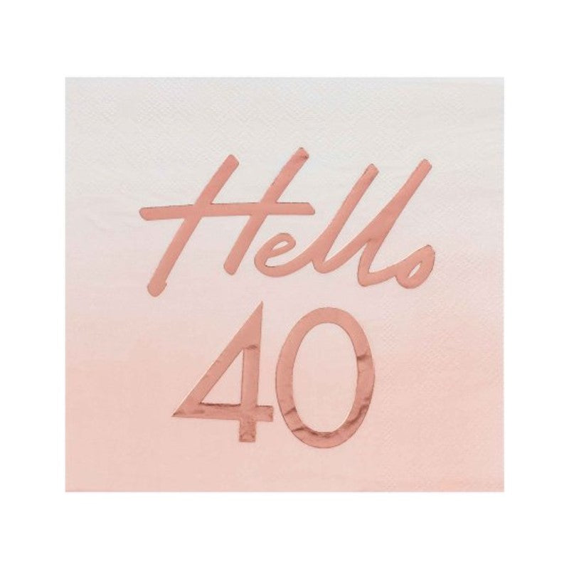 Rose gold foil napkins celebrating 40th birthdays, pack of 16, perfect for festive party decor.