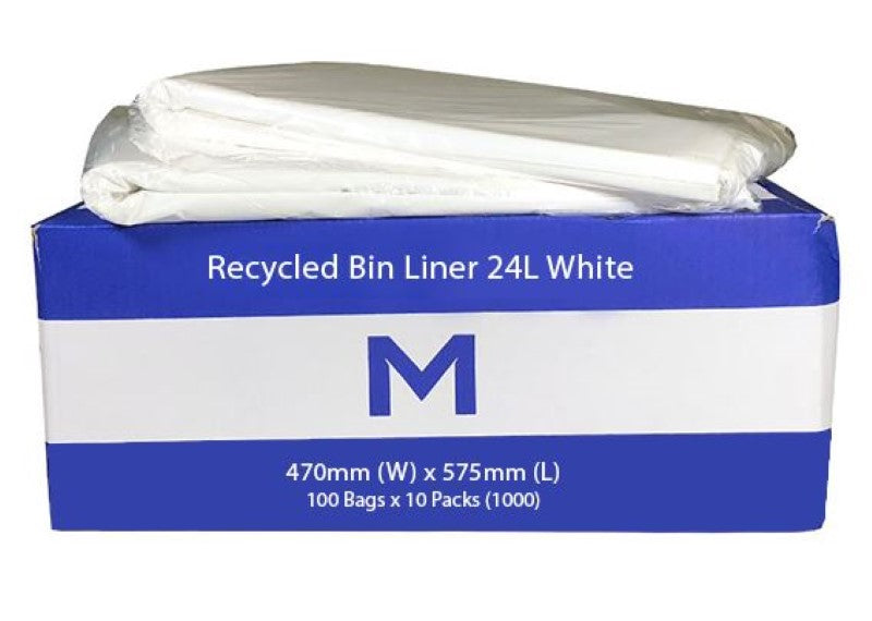 FP Recycled Bin Liner 24L - White, 470mm x 575mm x 30mu (Box of 1000)