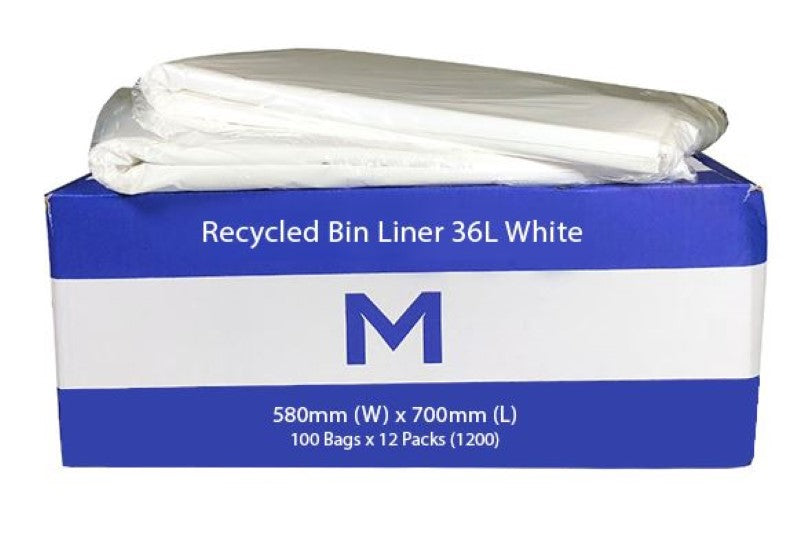 FP Recycled Bin Liner 36L - White, 580mm x 700mm x 20mu (Box of 1200)
