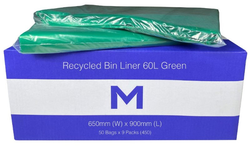 FP Recycled Bin Liner 60L - Green, 650mm x 900mm x 30mu (Box of 450)