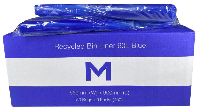 FP Recycled Bin Liner 60L - Blue, 650mm x 900mm x 30mu (Box of 450)
