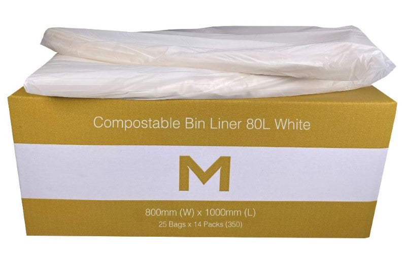 FP Compostable Bin Liner 80L - White, 800mm x 1000mm x 30mu (Box of 350)