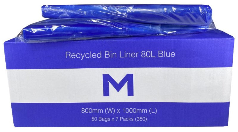 FP Recycled Bin Liner 80L - Blue, 800mm x 1000mm x 30mu (Box of 350)