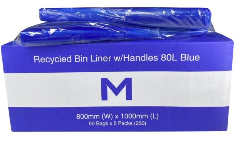 FP Recycled Bin Liner w/Handles 80L - Blue, 800mm x 1000mm x 40mu (Box of 250)