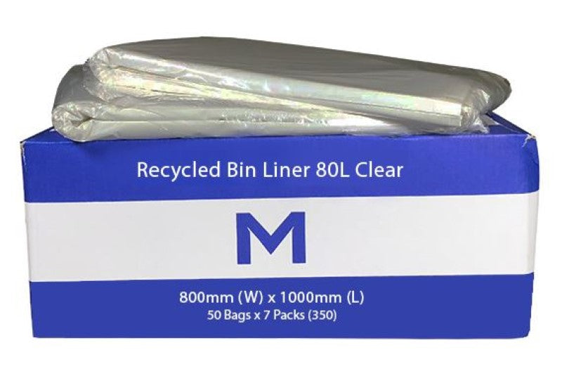 FP Recycled Bin Liner 80L - Clear, 800mm x 1000mm x 40mu (Box of 250)