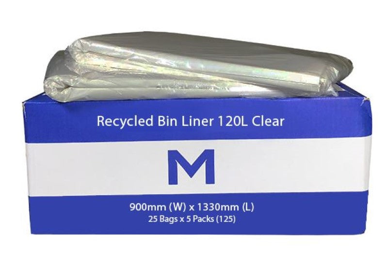 FP Recycled Bin Liner 120L - Clear, 900mm x 1330mm x 50mu (Box of 125)