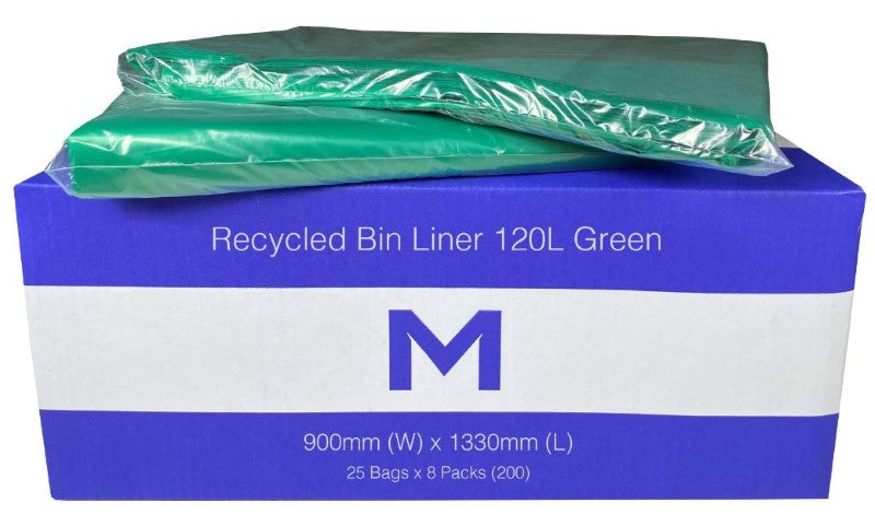FP Recycled Bin Liner 120L - Green, 900mm x 1330mm x 30mu (Box of 200)