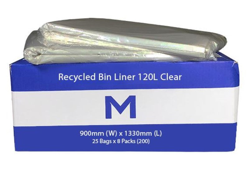 FP Recycled Bin Liner 120L - Clear, 900mm x 1330mm x 30mu (Box of 200)