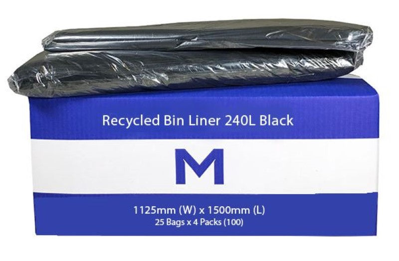 FP Recycled Bin Liner 240L - Black, 1125mm x 1500mm x 50mu (Box of 100)