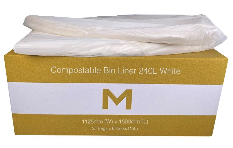 FP Compostable Bin Liner 240L - White, 1125mm x 1500mm x 30mu (Box of 150)