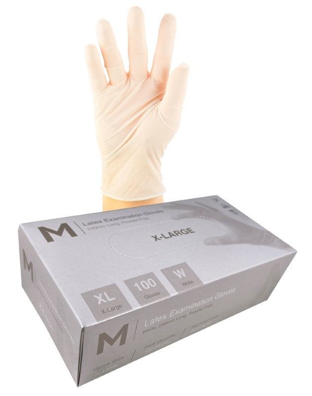 Latex Examination Gloves Powder Free - White, XL, (Box of 1000)