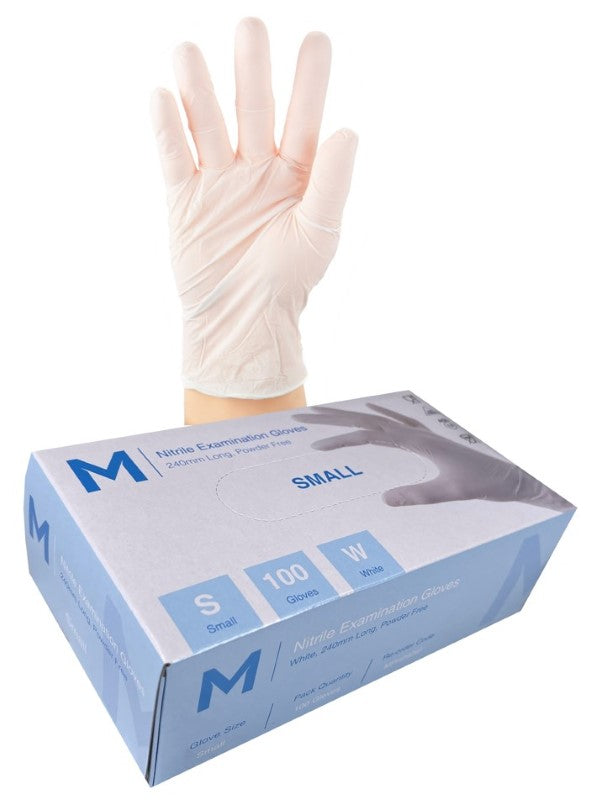 Nitrile Examination Gloves Powder Free - White, S,(Box of 1000)