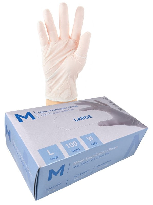 Nitrile Examination Gloves Powder Free - White, L,(Box of 1000)