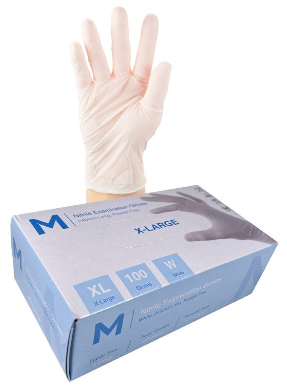 Nitrile Examination Gloves Powder Free - White, XL,(Box of 1000)