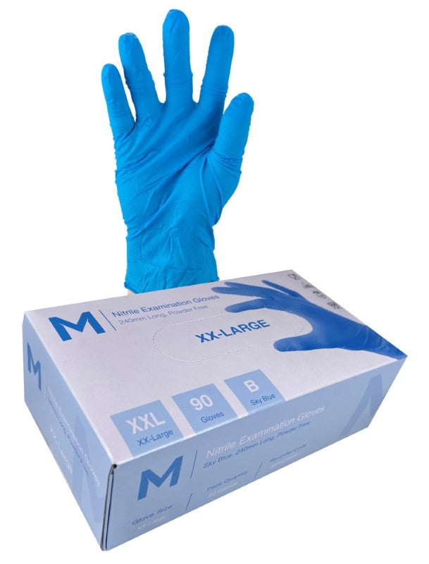Nitrile Examination Gloves Powder Free - Blue, 2XL,(Box of 900)