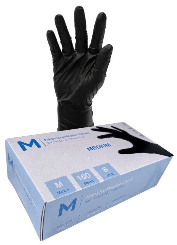 Nitrile Examination Gloves Powder Free - Black, M,(Box of 1000)
