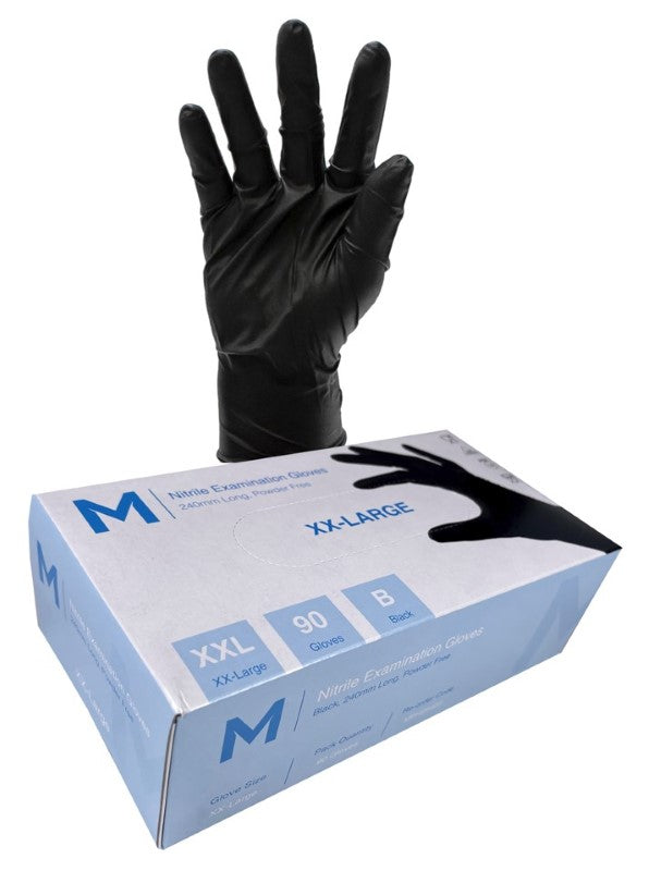 Nitrile Examination Gloves Powder Free - Black, 2XL,(Box of 900)