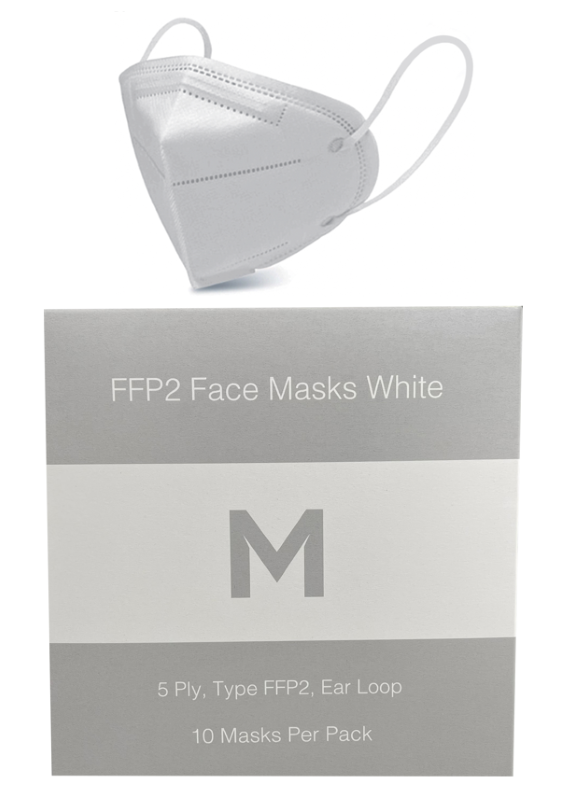 FFP2 Protective Face Masks - White, 5 Ply, Ear Loop Design (10)