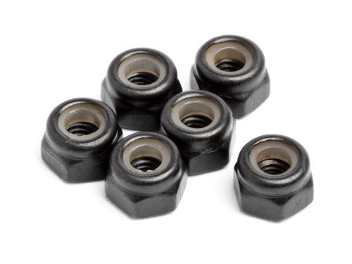Maverick M3 nylock nuts (6-pack) for secure RC vehicle components, preventing loosening from vibrations.