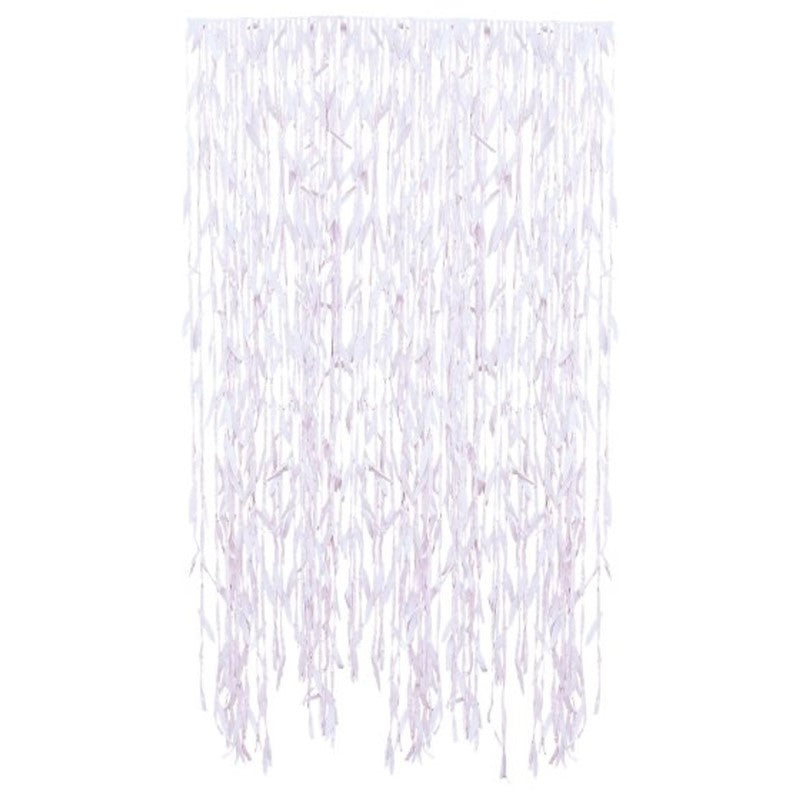 Blush pink pampas leaf ribbon backdrop, 100m, perfect for elegant events and DIY photo booths.