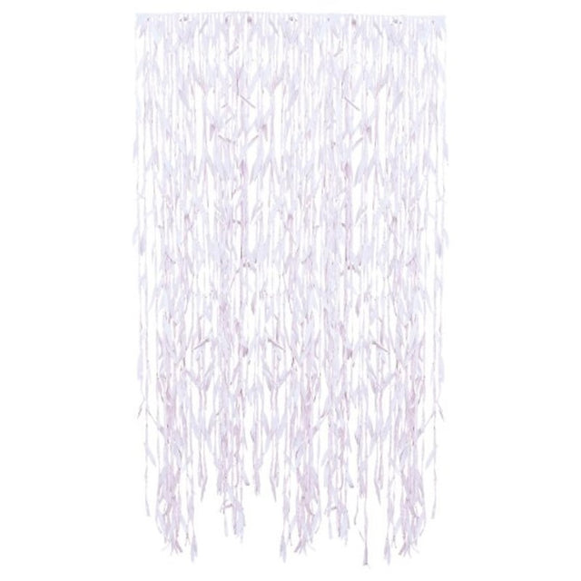 Blush pink pampas leaf ribbon backdrop, 100m, perfect for elegant events and DIY photo booths.