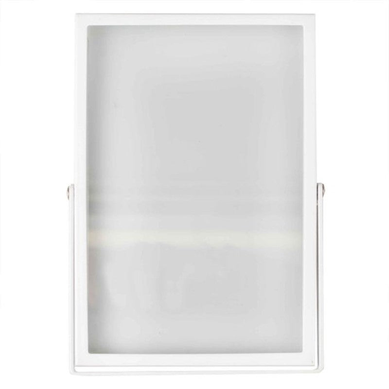 Elegant white metal and glass photo frame, ideal for displaying memories and table numbers at weddings.
