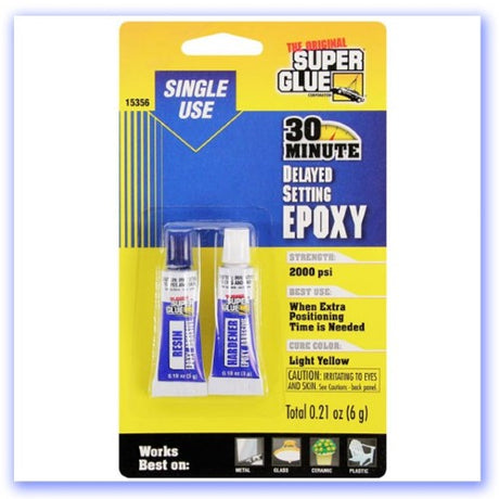 30 min epoxy adhesive in syringe applicator for strong, precise bonding in crafts and repairs, 6g size.