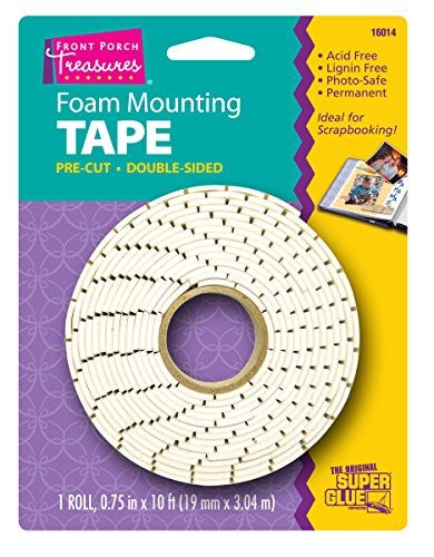 Foam mounting tape pre-cut to 0.75x10', ideal for secure and clean adhesion in crafting and DIY projects.