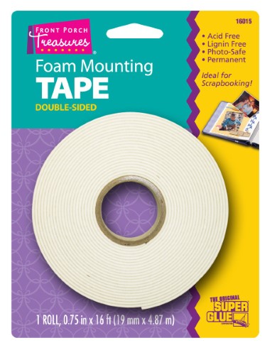 Hobby Glue Foam Mounting Tape, 0.75 inches wide, 16 feet long, ideal for crafting, scrapbooking, and mounting pictures.