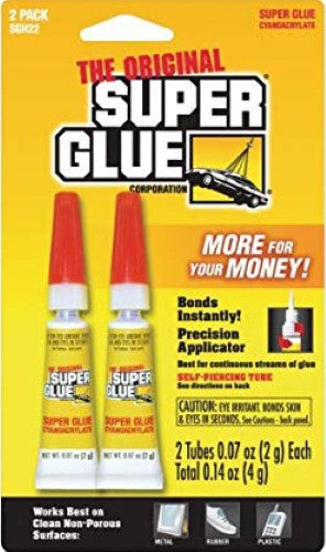 Two 2gm tubes of high-strength super glue, ideal for precise bonding in crafting and repairs, perfect for hobbyists.