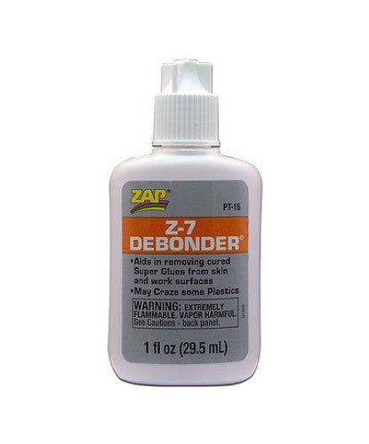 Hobby Glue Z-7 Debonder removes super glue effortlessly, gentle on plastics, odorless, perfect for crafters and DIY projects.